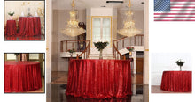 Load image into Gallery viewer, Round 108-Inch Glitter Tablecloth - Shimmering Red Sequin Style for Occasions
