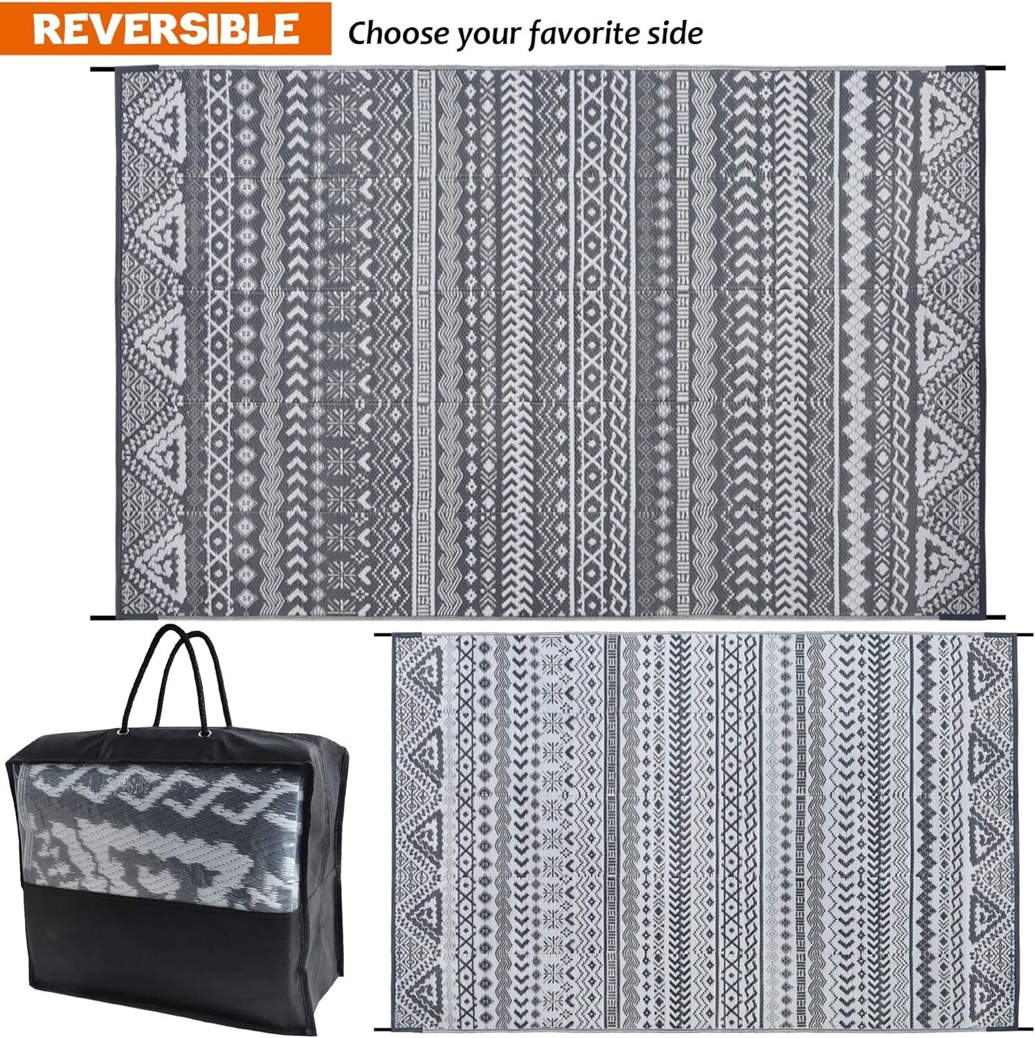 Durable UV Stabilized Reversible Mat 6' x 9' for Backyard and Beach Adventures