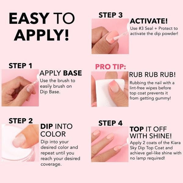 Long-Lasting Dip Manicure Nail Liquid Essentials Kit - 4 Steps for Perfect Nails