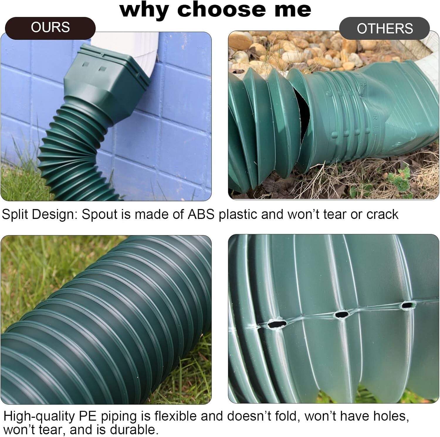 Adjustable Rain Water Downspout Extenders - Flexible, Durable & Easy to Install