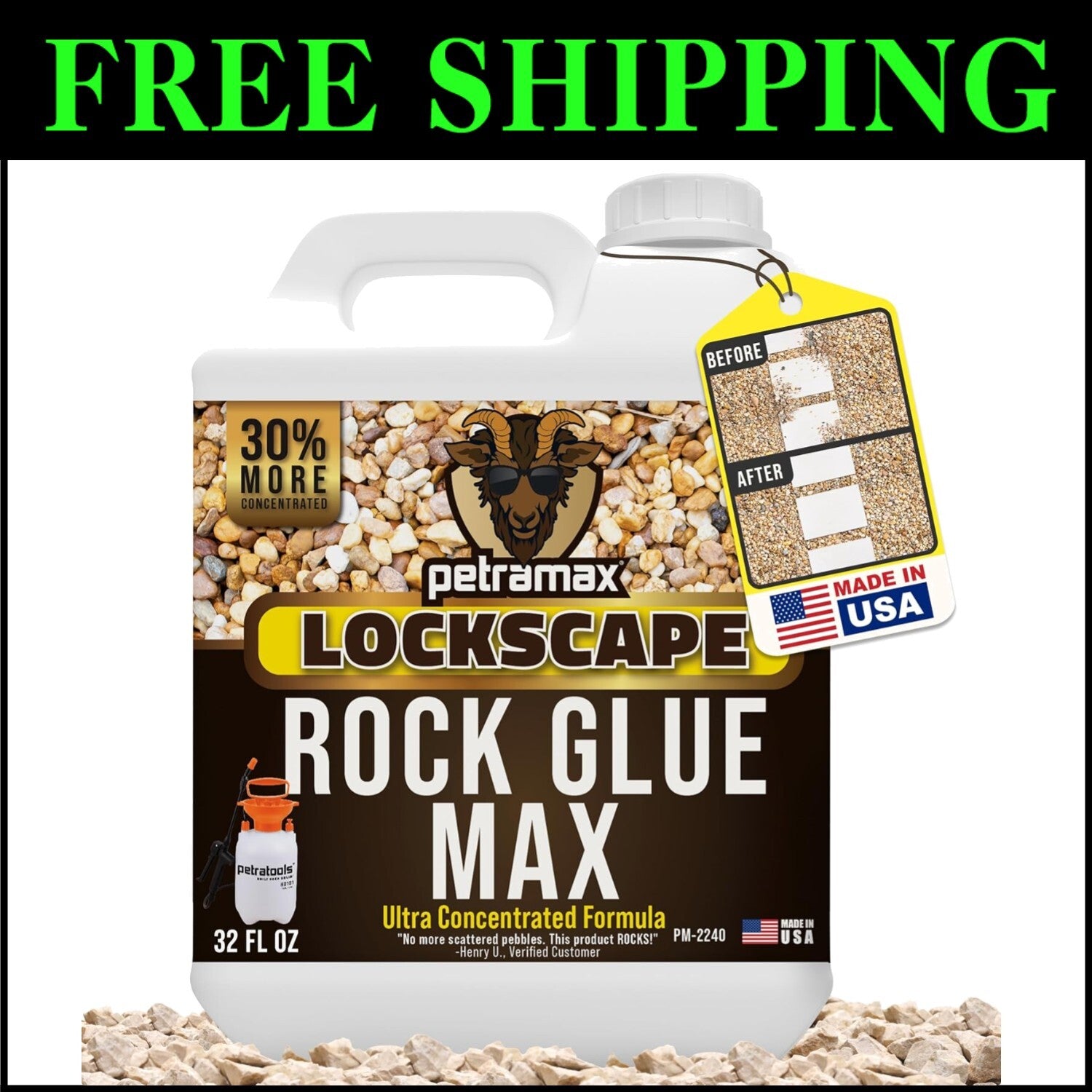 Max Rock Glue 32 Oz - Pet Safe Landscape Adhesive for Stones & Gravel Stabili...