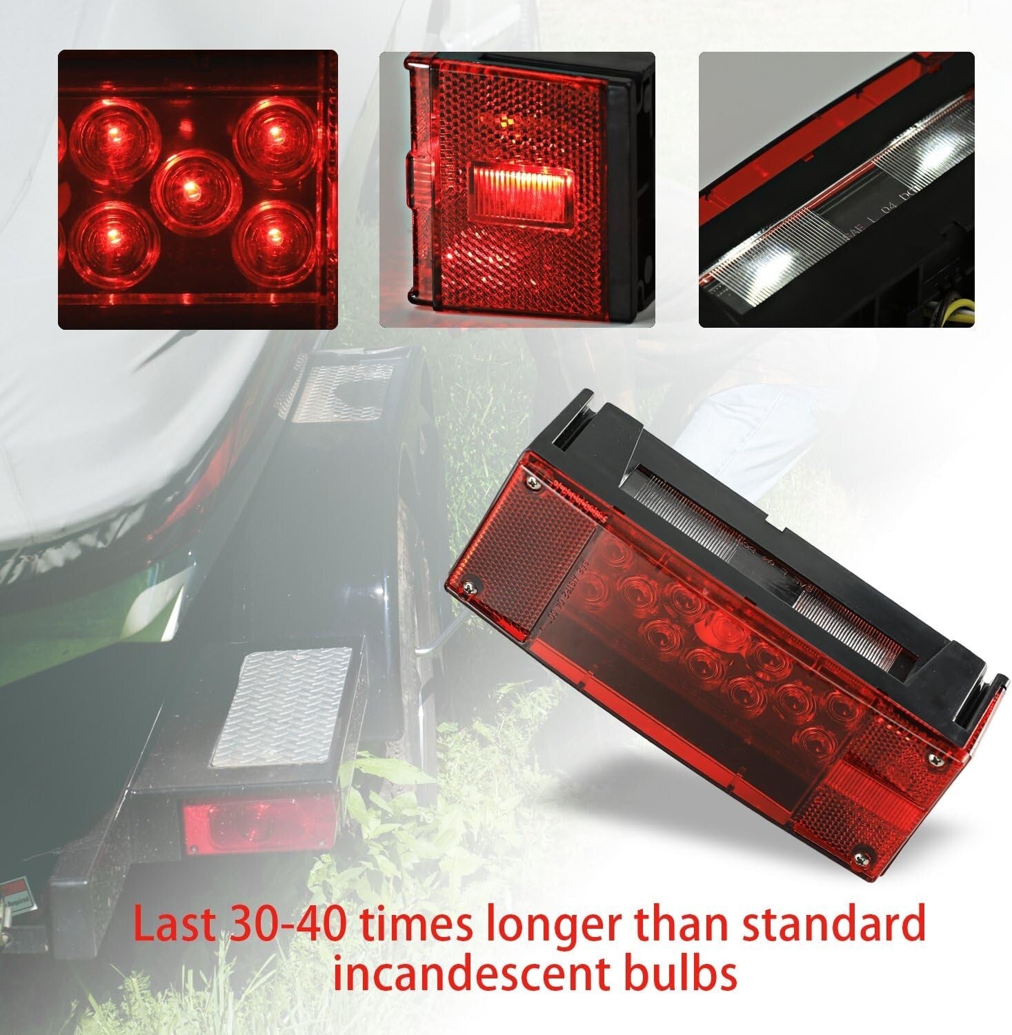 12V LED Waterproof Trailer Lights, Submersible Red Tail Lights for Boats & RVs