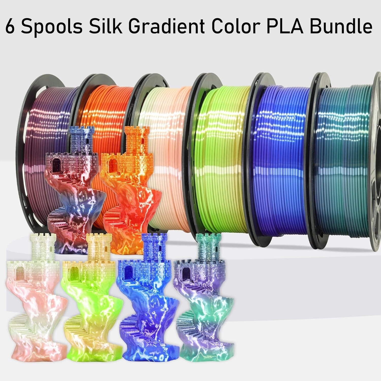 Creative 1.5kg Bundle: 6 Mixed Color Change Silk PLA Filaments for 3D Printing