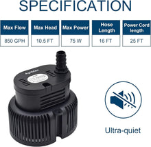 Load image into Gallery viewer, High Efficiency Above Ground Pool Water Removal Pump with 3 Adapters &amp; 25ft Cord
