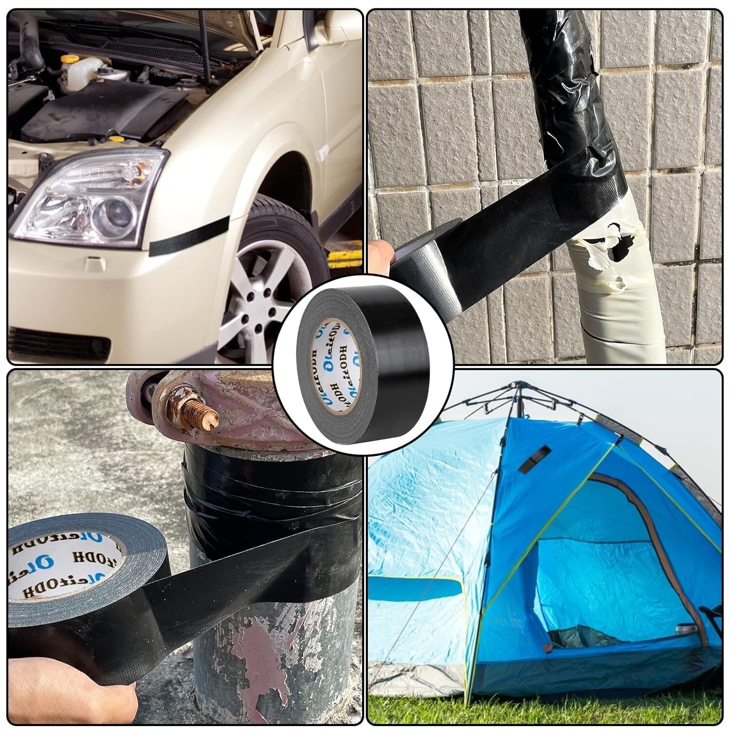 All-Weather 2 Inch Black Duct Tape Bulk - 12 Rolls, Strong Adhesive for Repairs