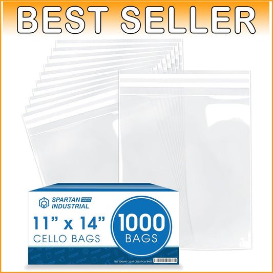 1000 Count 11"x14" Crystal Clear Self-Sealing Poly Bags with Reinforced Sides
