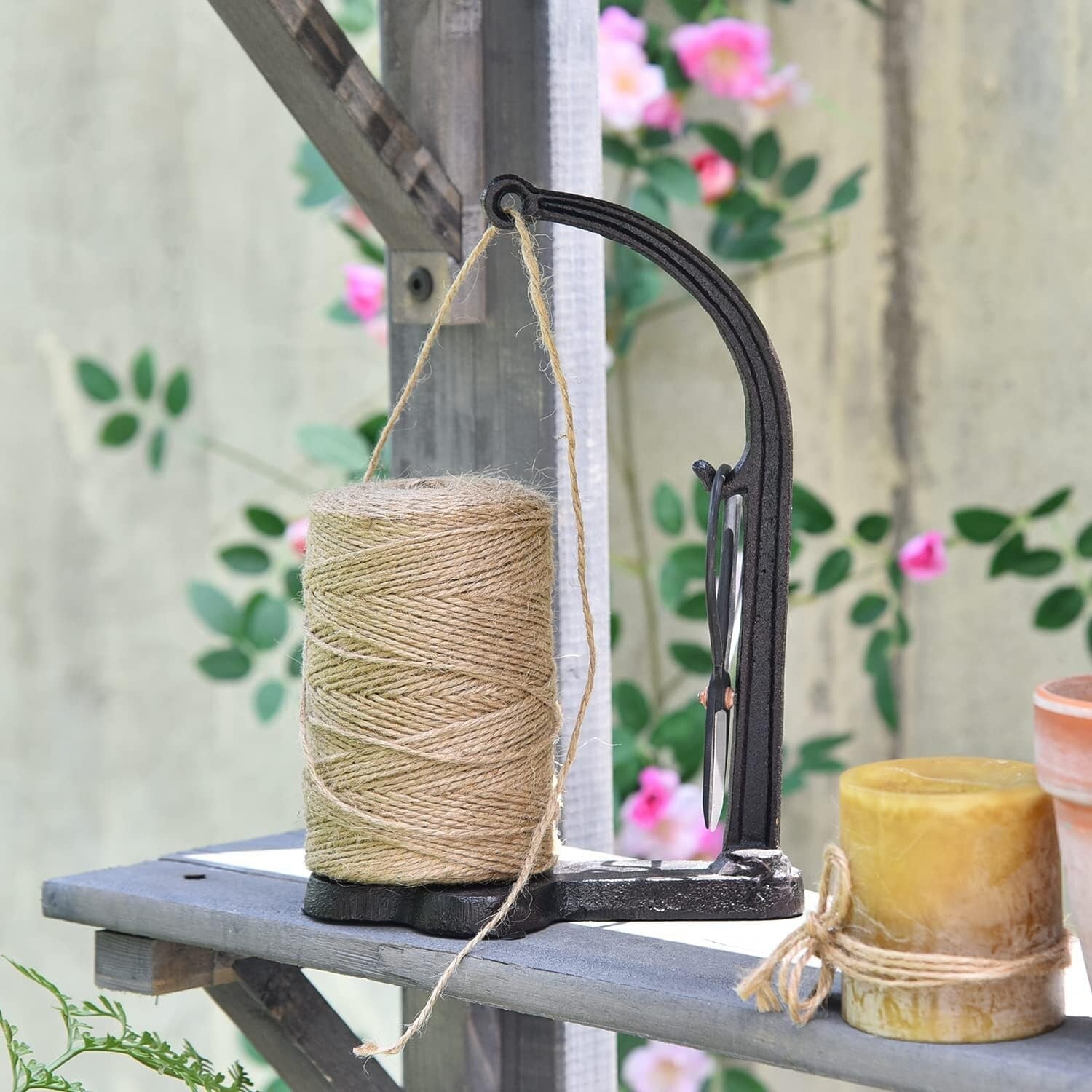 Elegant Cast Iron Twine Holder Set with 1300ft Natural Jute Twine & Scissors