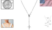 Load image into Gallery viewer, Elegant 18-Inch Solid Sterling Silver Cross &amp; Rosary Y Necklace - Made in Italy
