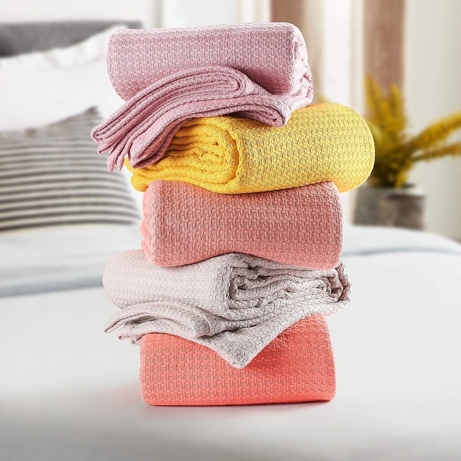 Breathable 100% Cotton King Size Bed Blanket in Beige - Cozy Year-Round Comfort