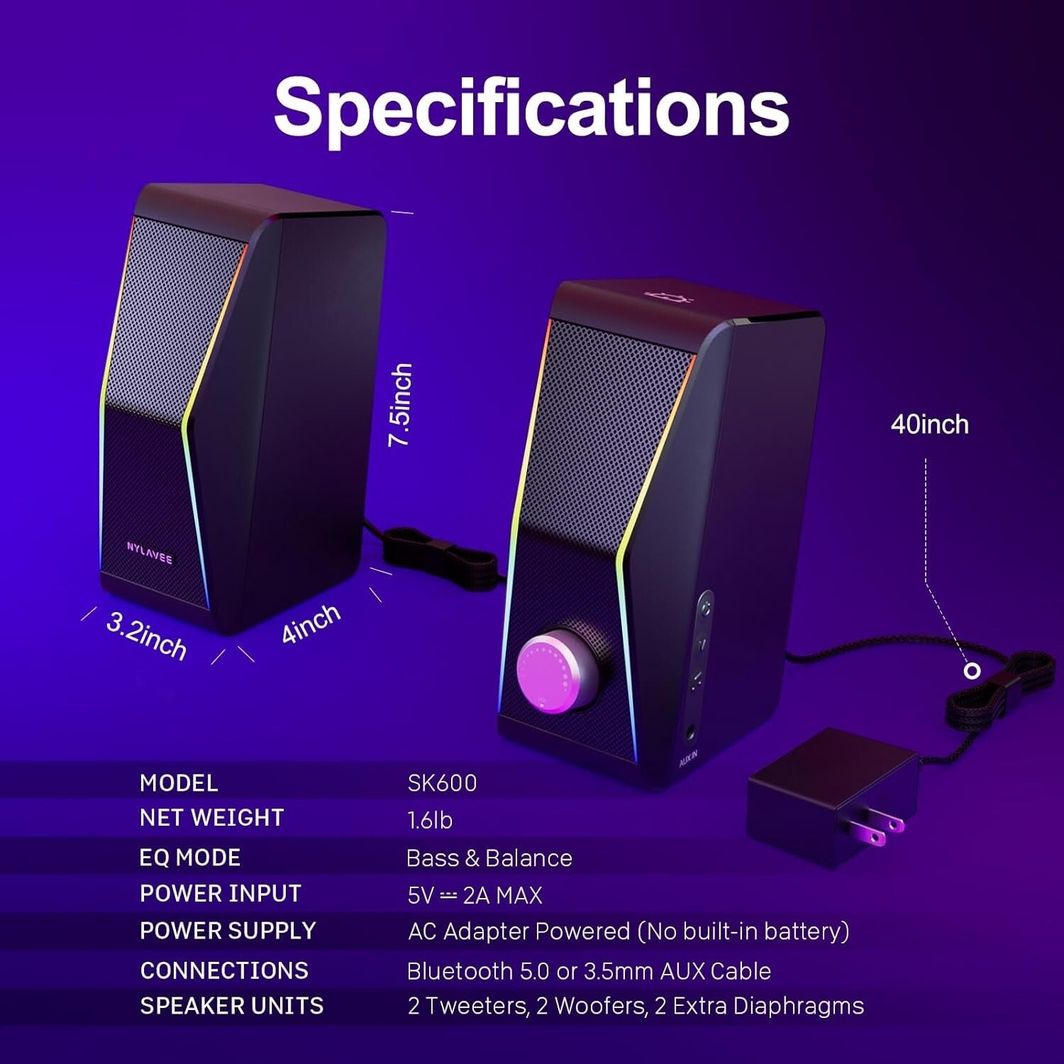 Compact Bluetooth Stereo Speakers with 14W Power and Dynamic Bass for Gaming