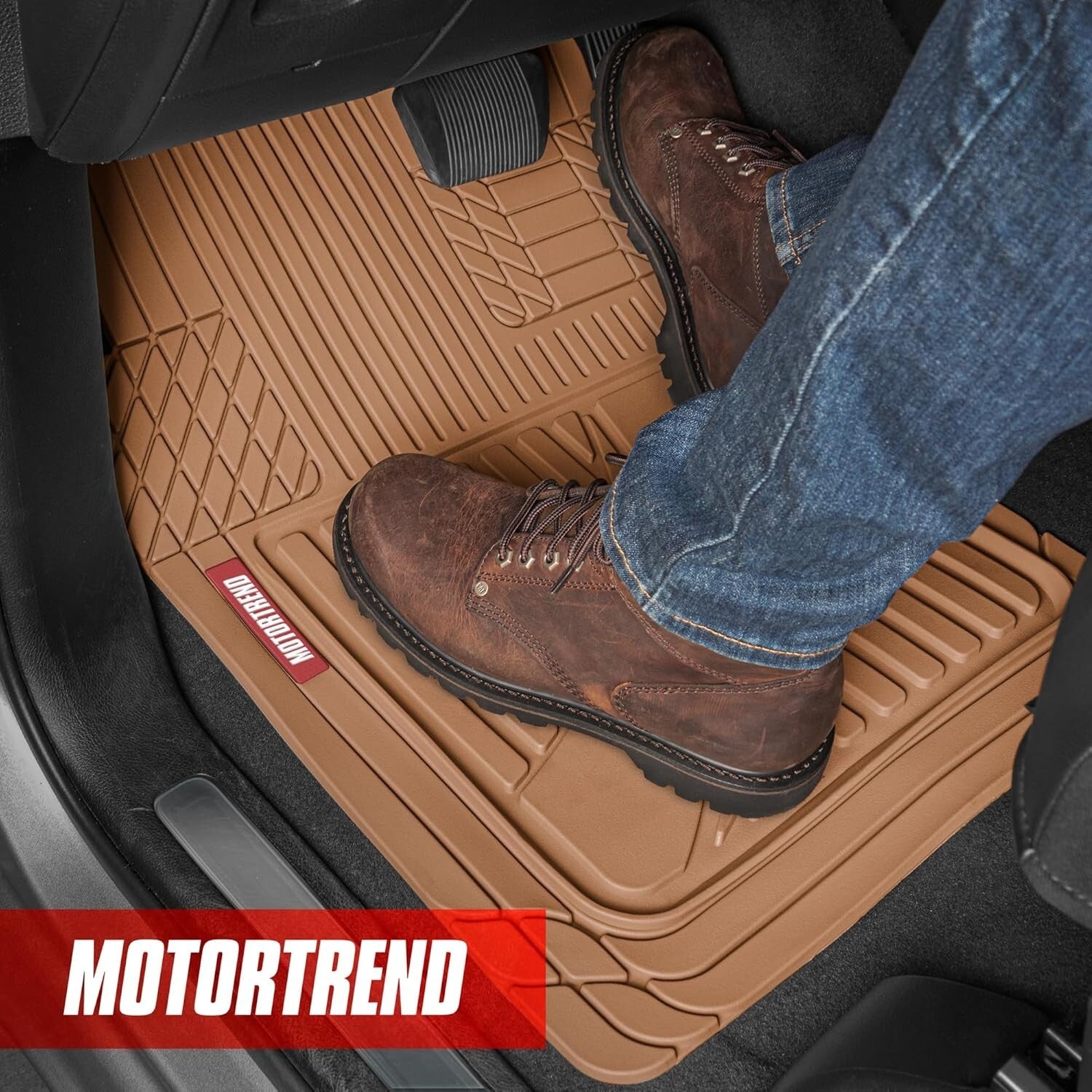 FlexTough Advanced Heavy Duty Beige Rubber Car & SUV Floor Mats Full Set