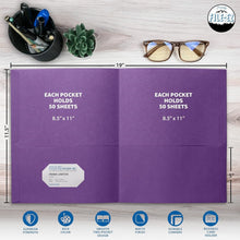 Load image into Gallery viewer, 125-Pack Purple Textured Two-Pocket Folders for School and Office Organization