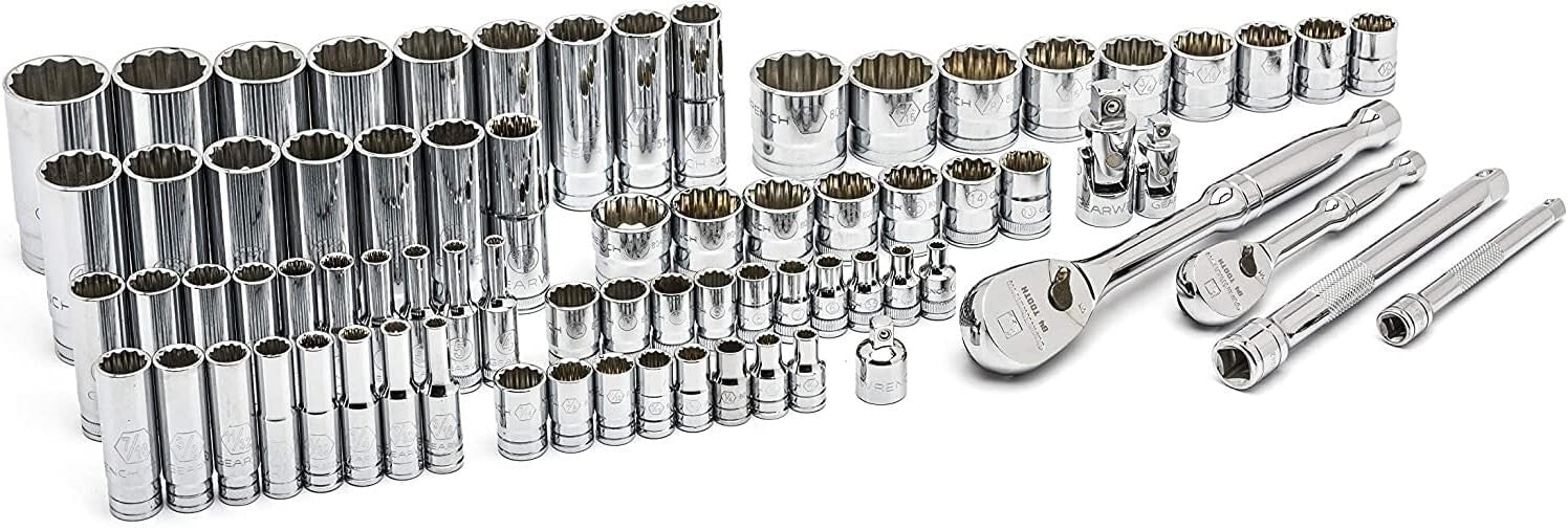 76-Pc Professional Mechanics Tool Set with Polished Chrome Finish & Ratchets