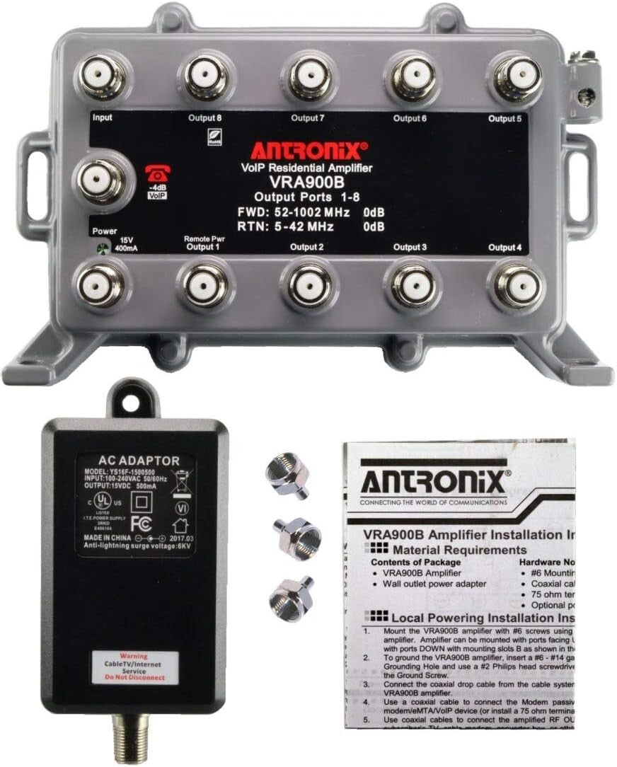 9-Port Bi-Directional Signal Booster Amplifier for Lossless Cable TV Connection