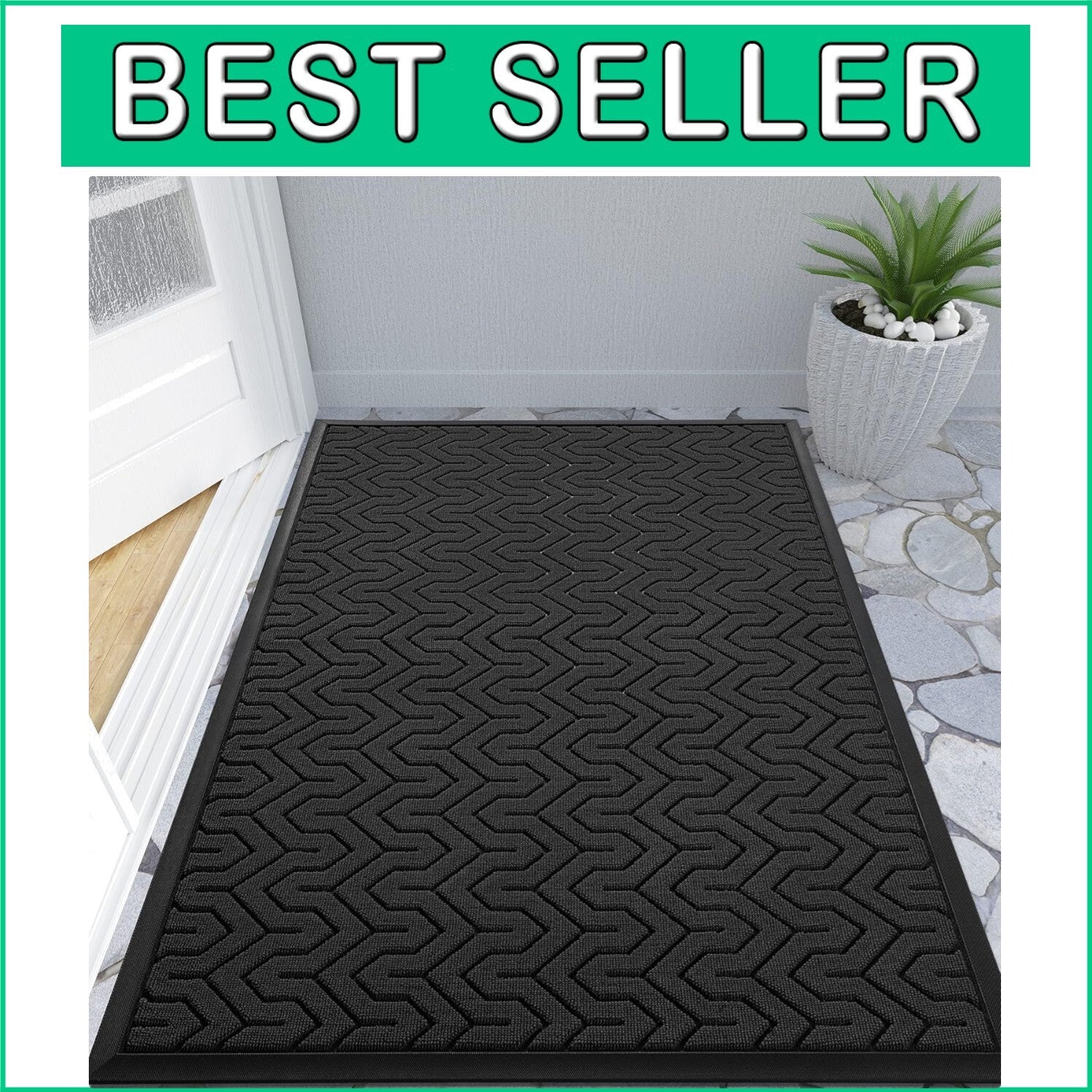 47x32 Heavy Duty Waterproof Doormat - Non-Slip Outdoor Welcome Mat in Black