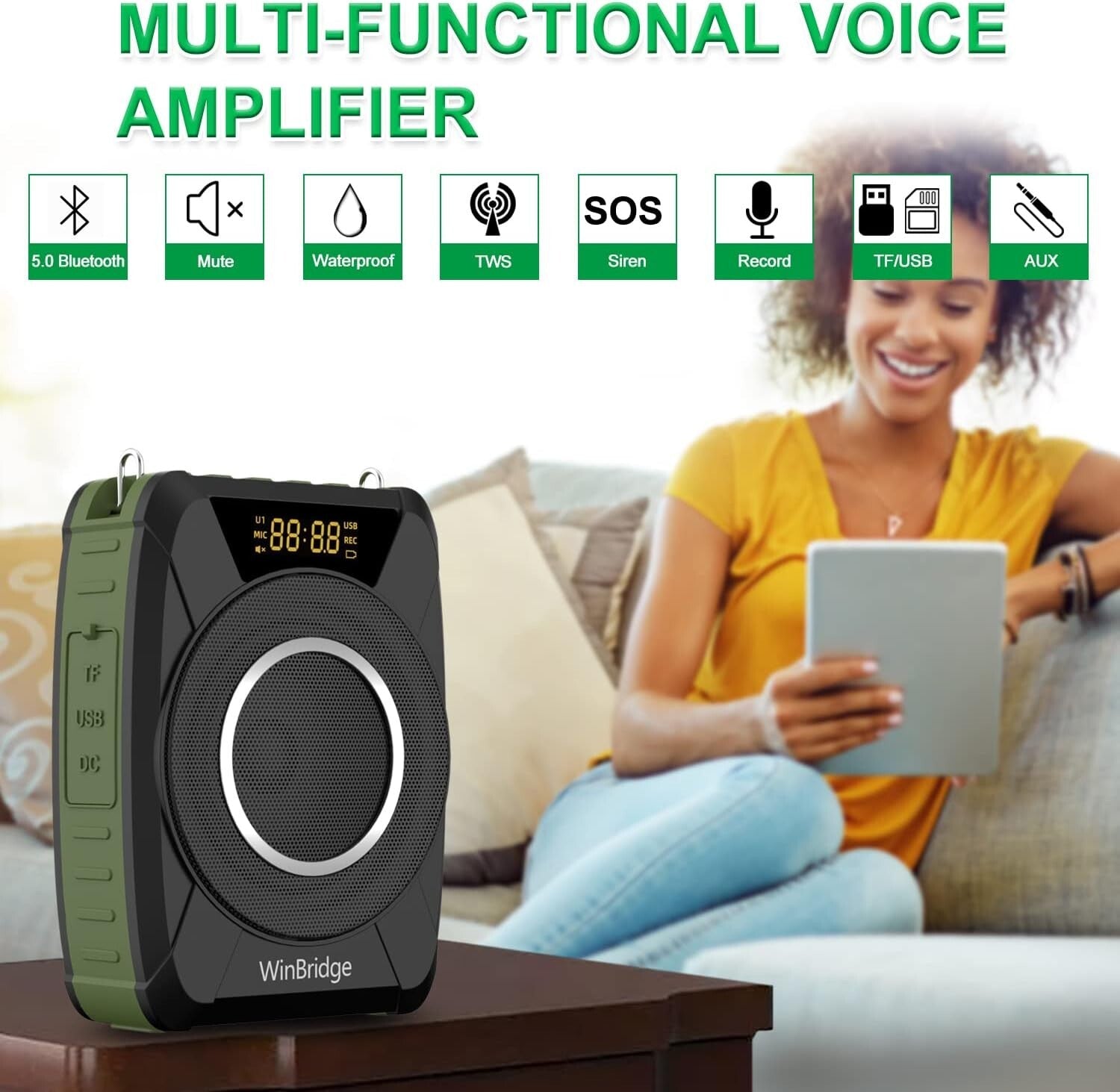 Bluetooth 5.0 Portable Waterproof Voice Amplifier - 20W PA System for Teachers