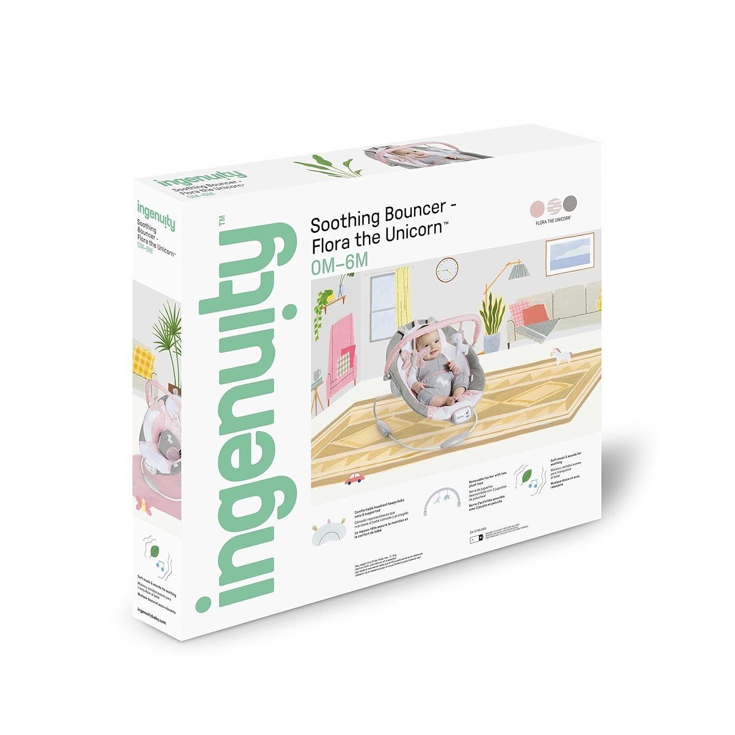 Soothing Pink Unicorn Baby Bouncer with Vibrations & 8 Melodies for Girls