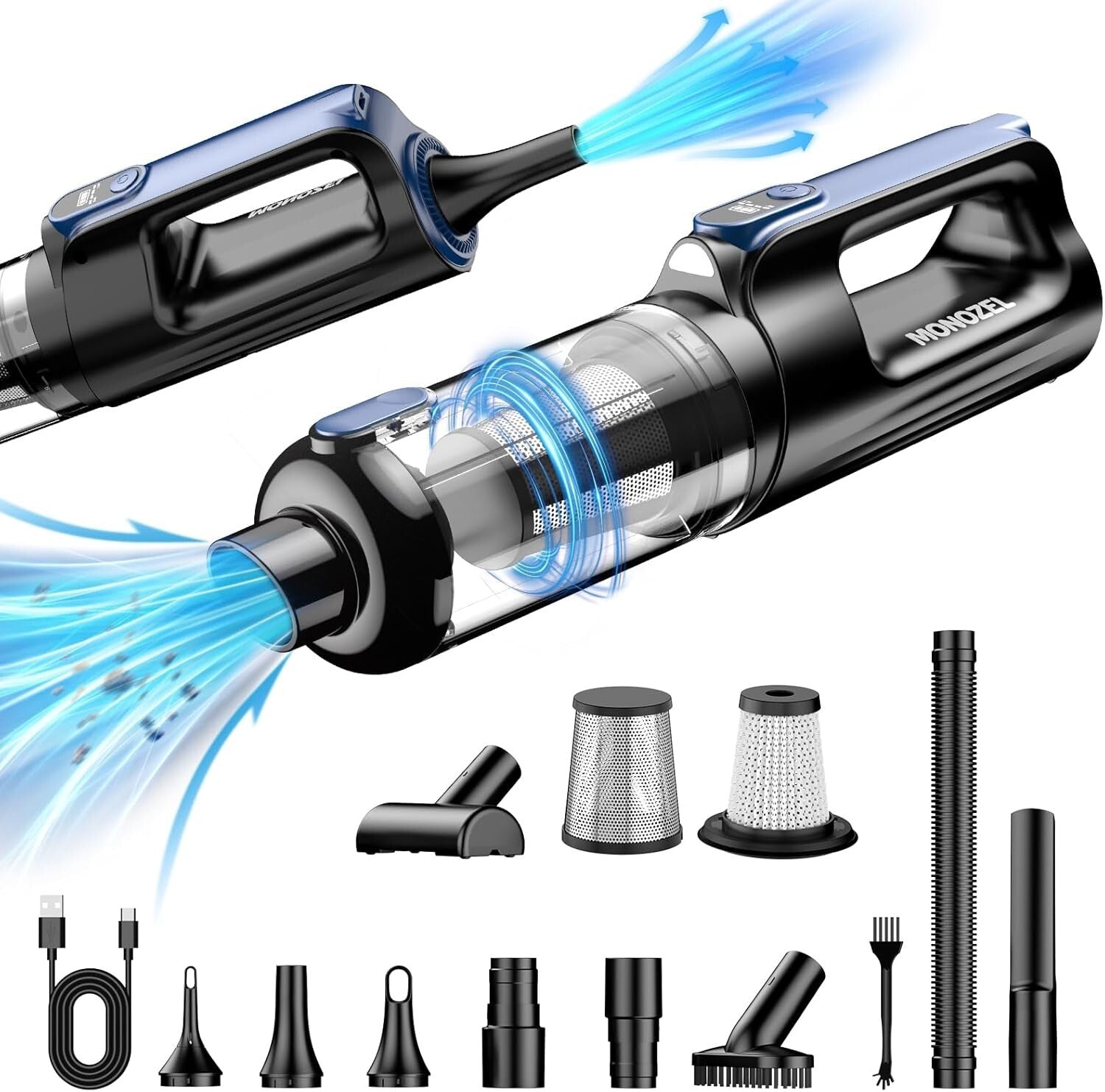 Quiet & Efficient Cordless Car Vacuum, 7800mAh Battery – Pet Hair Solution