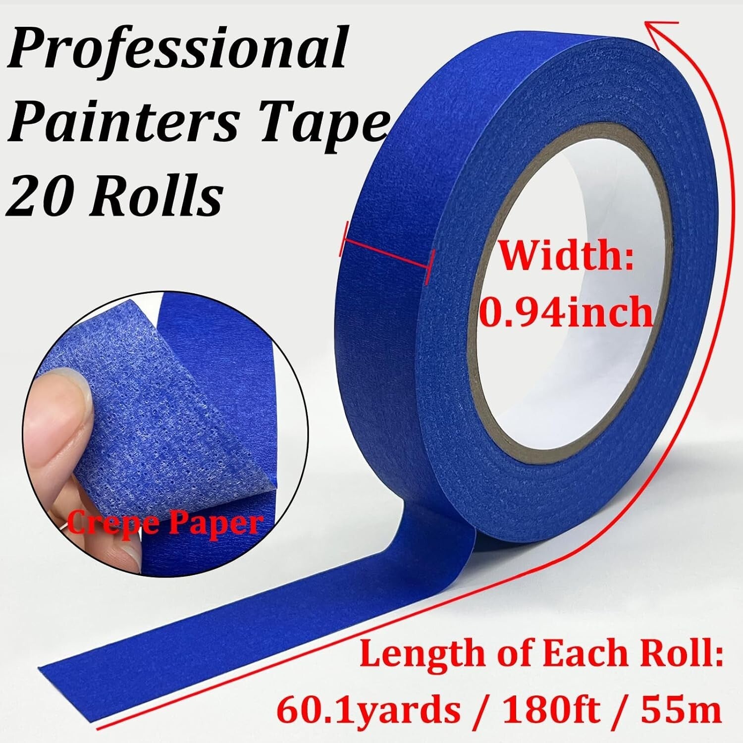 Multi-Surface 20-Roll Blue Masking Tape - Ideal for DIY Crafts & Painting
