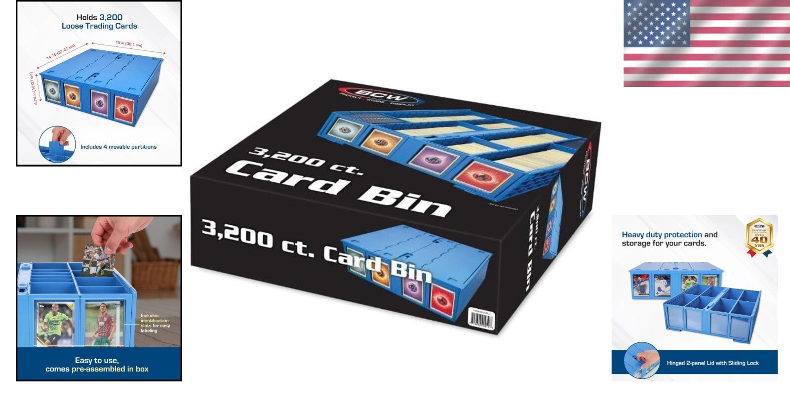 Blue Collectible Card Bin Set - Holds 3200 Cards Each with Custom Dividers