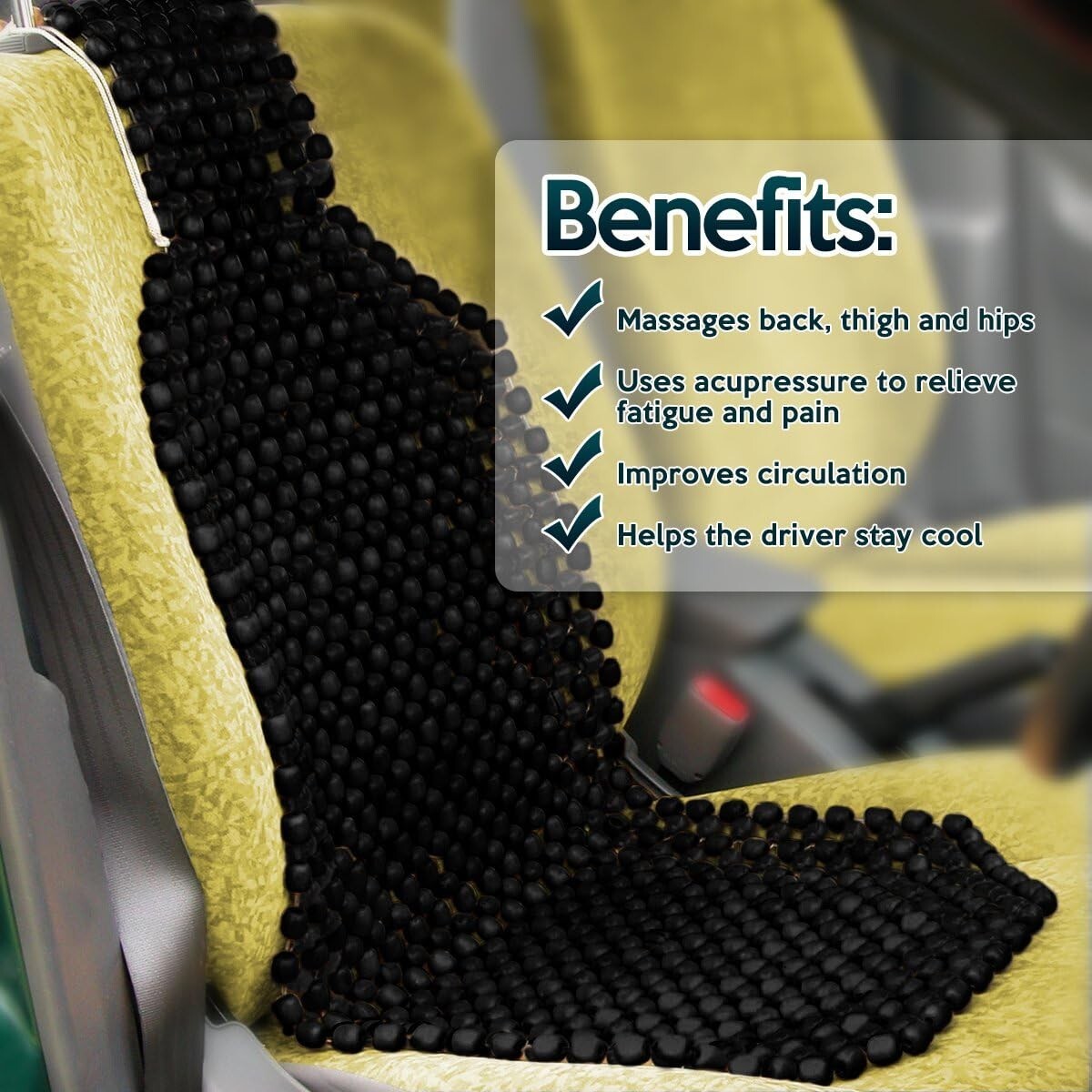 Washable Black Wood Bead Seat Cushions - Ideal for Cars and Office Chairs 2 Pack