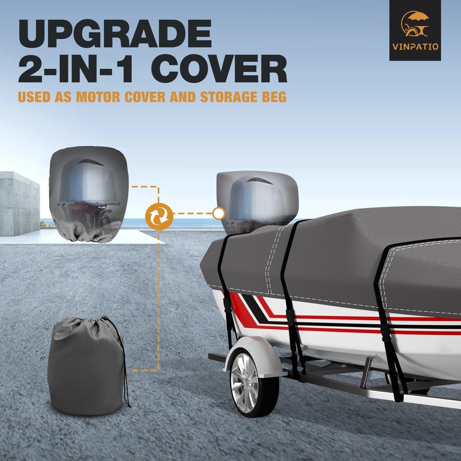 Durable Water-Resistant Boat Cover for 24-26 ft V-Hull Boats - 3 Year Warranty
