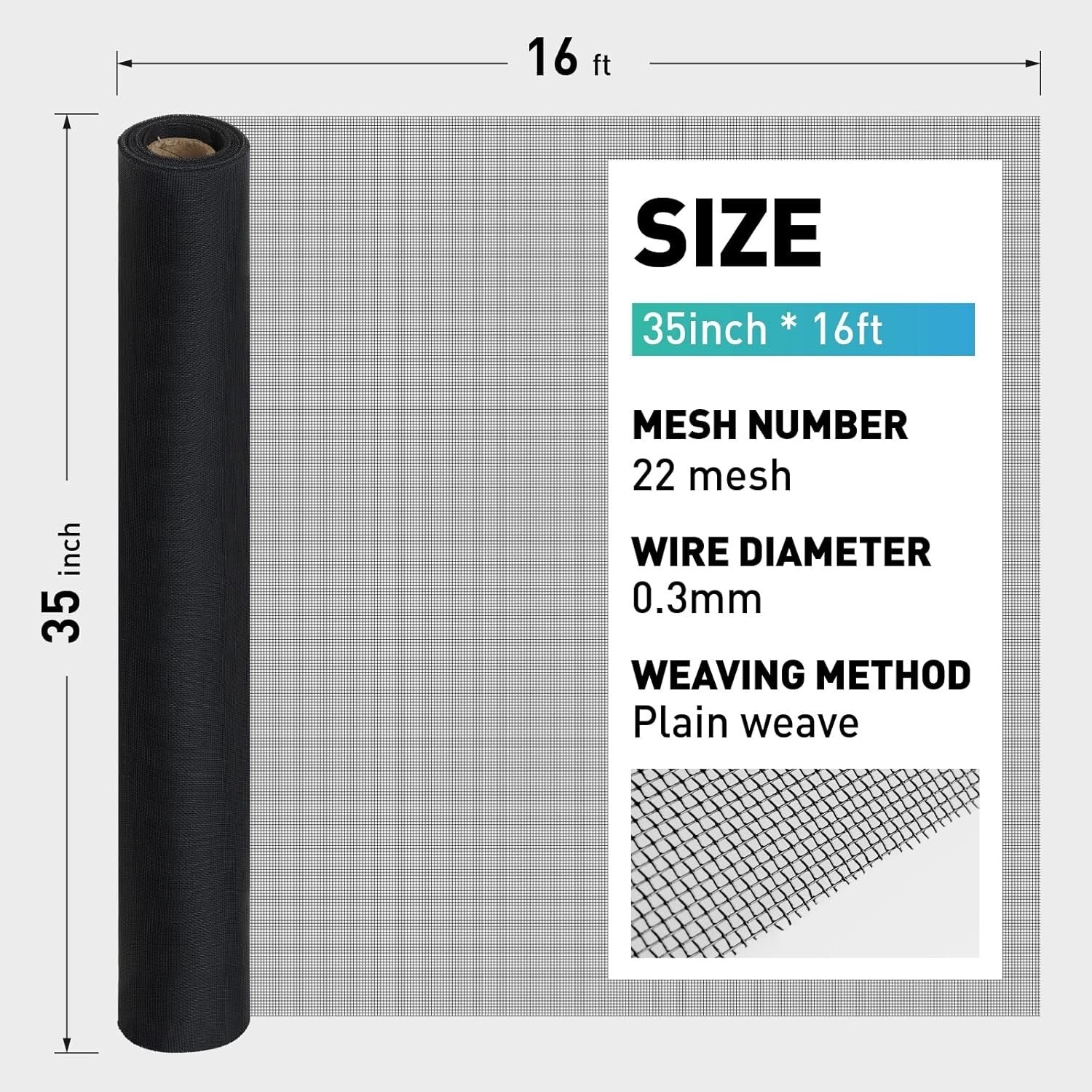 Heavy-Duty Pet-Friendly Window Screen Roll, 35in x 16ft Stainless Steel Mesh