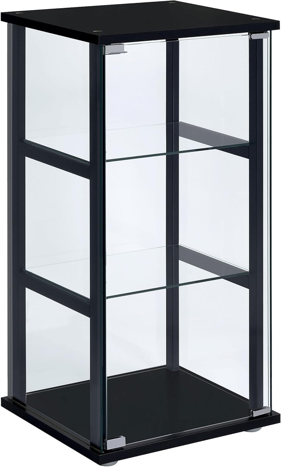 Elegant 34-inch 3-Tier Black Tempered Glass Curio Cabinet - Modern Display Case