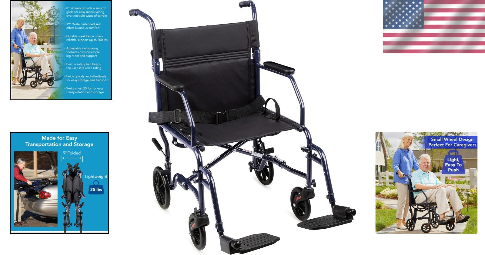 Folding Lightweight Wheelchair with Adjustable Footrests for Easy Travel