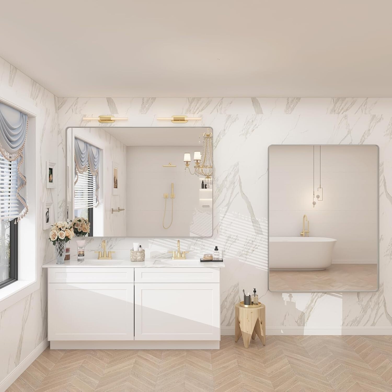 Extra Large 60x40 Brushed Nickel Bathroom Mirror - High Definition Reflection