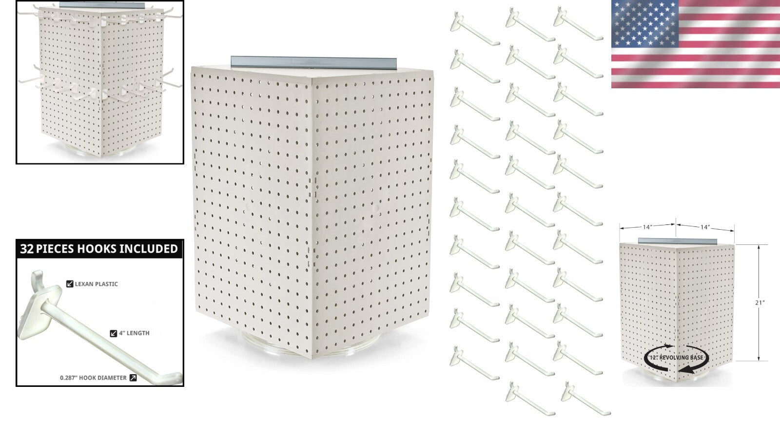 14" Rotating Countertop Display with 32 Hooks - Perfect for Retail Merchandising