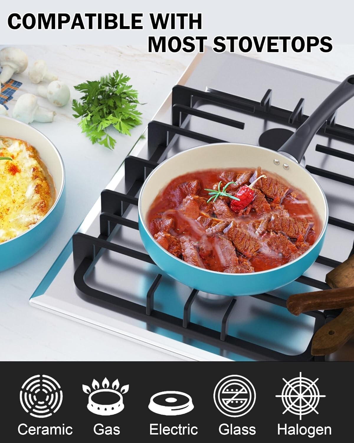 Premium 10-Piece Nonstick Cookware Set with Glass Lids in Elegant Turquoise