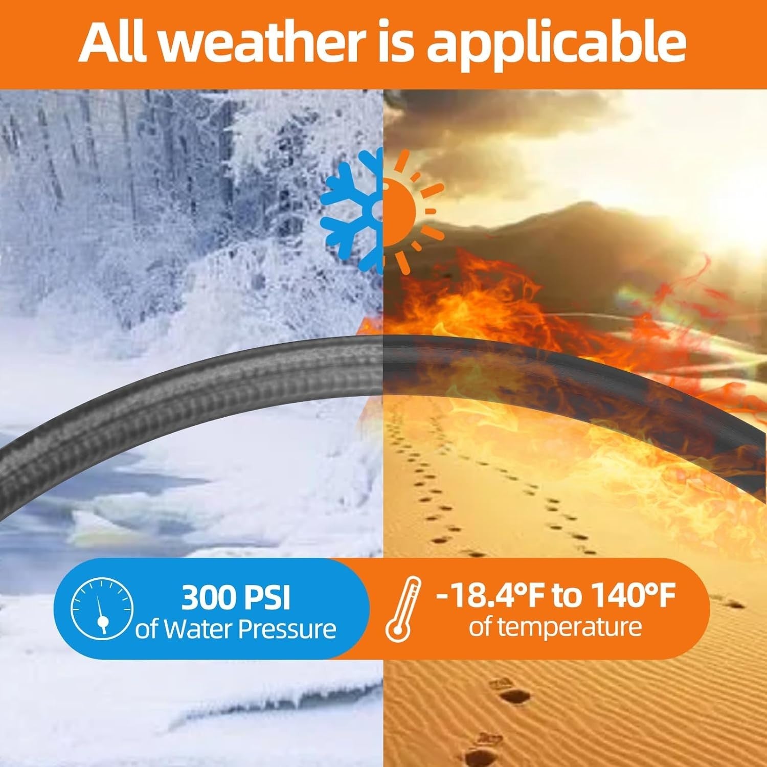 Flexible 50 ft Kink-Less Water Hose - 600 PSI, Brass Connector for Durability