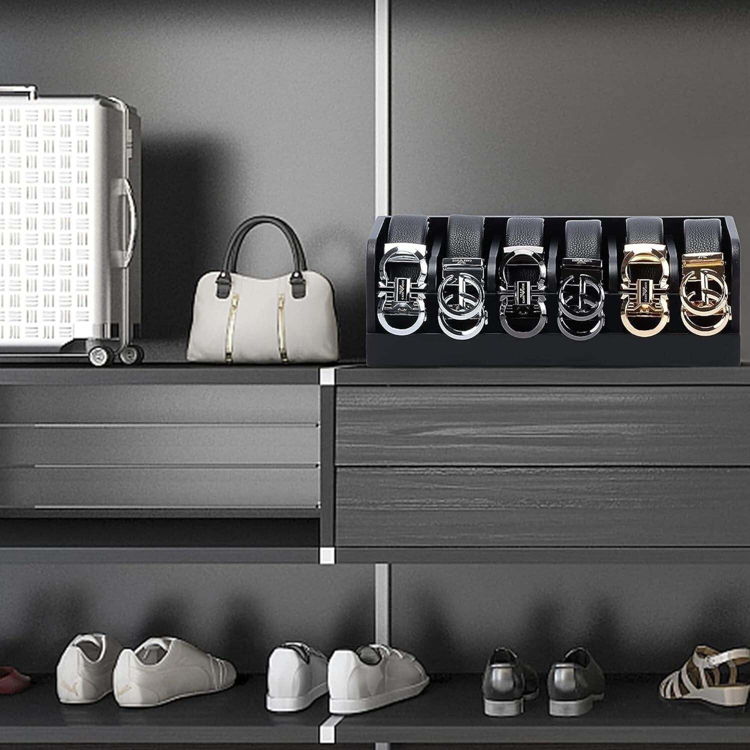 Eco-Friendly Portable Bamboo Belt Storage Organizer - Space-Saving & Stylish