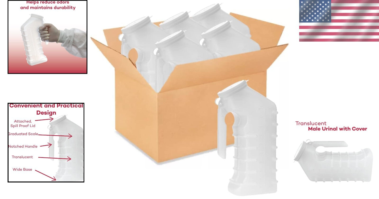 Translucent Portable Male Urinal with Graduated Scale – Easy Handling, 48 Count