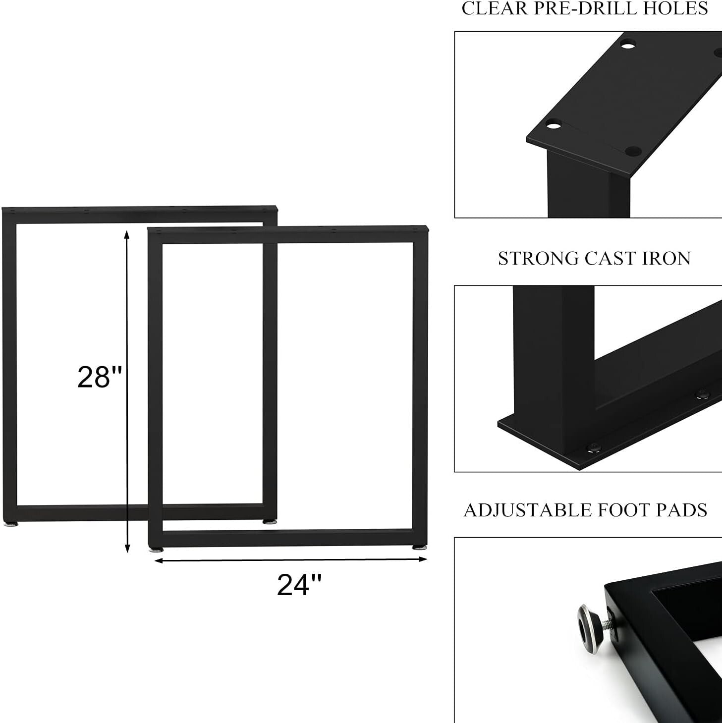28 Inch Square Metal Desk Legs for Dining & Office - Sturdy & Modern Style