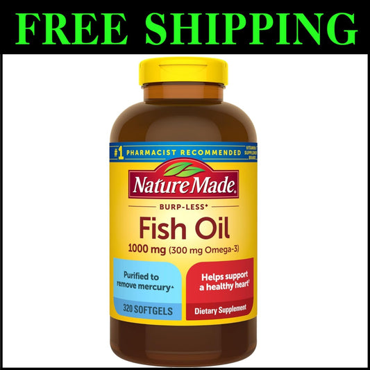 Purified 1000mg Omega-3 Fish Oil Softgels, 320 Count for Brain and Eye Health