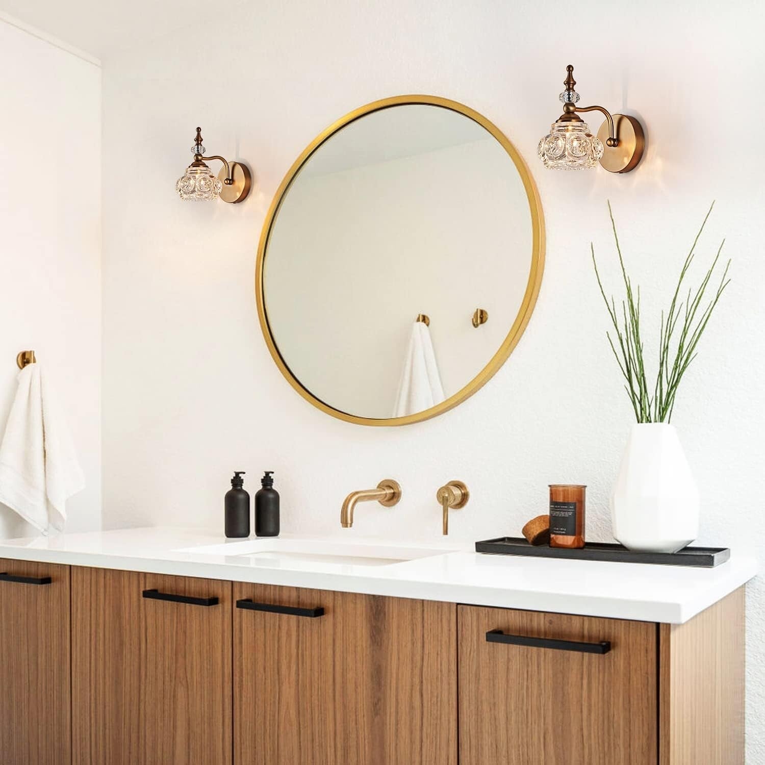 Elegant 2-Pack Brass Wall Sconces for Timeless Bathroom and Living Room Lighting