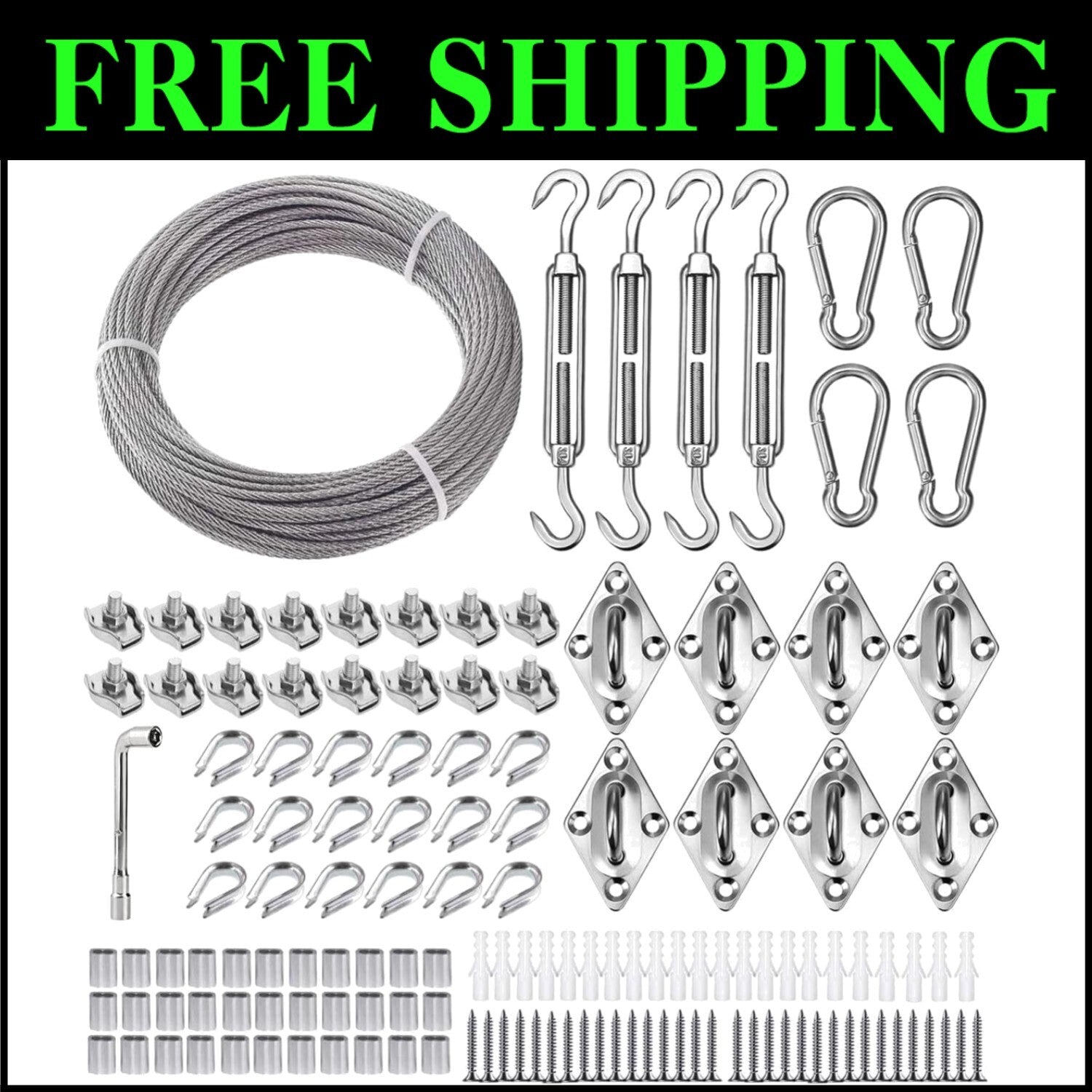 All-in-One Rectangle and Triangle Sun Shade Installation Kit with 5" Turnbuckles