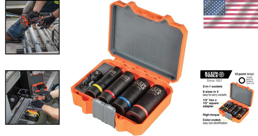 12-Point Deep Socket Set in 5-Piece Configuration - All-in-One Carrying Case