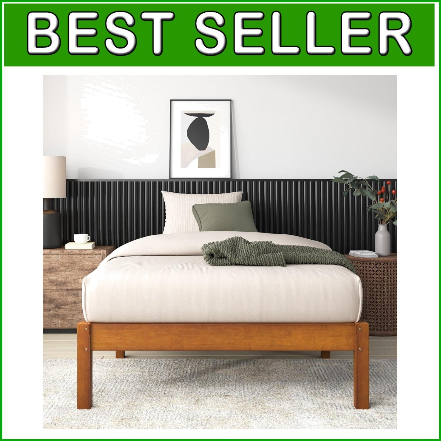 Ellie 14" Twin Bamboo Platform Bed Frame - No Box Spring Needed, Easy Assembly