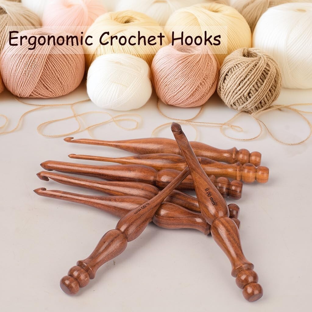 Set of 13 Handmade Rosewood Crochet Hooks - Smooth & Comfortable Knitting Tools