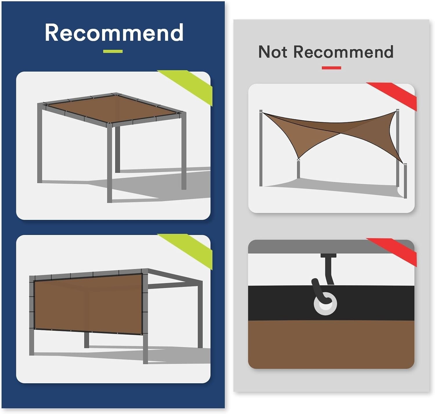 Reinforced Grommet Shade Cloth 10x20 FT - Mocha, Easy Setup & UV Shielding