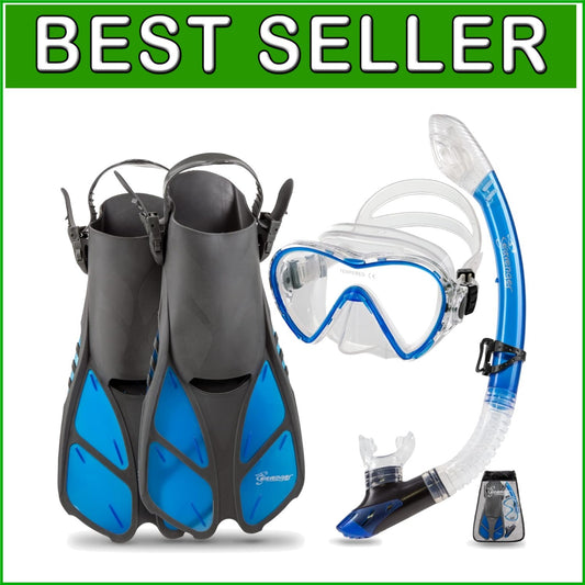 Clear Blue Snorkeling Equipment Set with Easy Dry Snorkel and Split Strap Mask