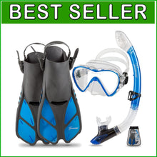 Load image into Gallery viewer, Clear Blue Snorkeling Equipment Set with Easy Dry Snorkel and Split Strap Mask