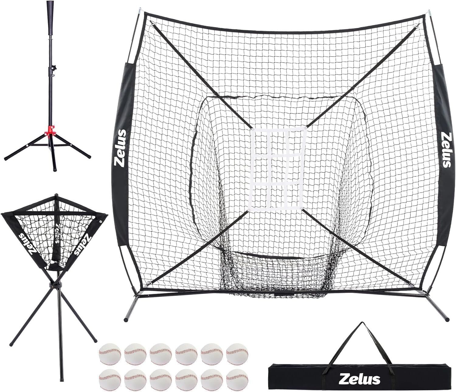 Complete 7x7 Baseball Practice Net Set with Ball Caddy & Target - Durable Design