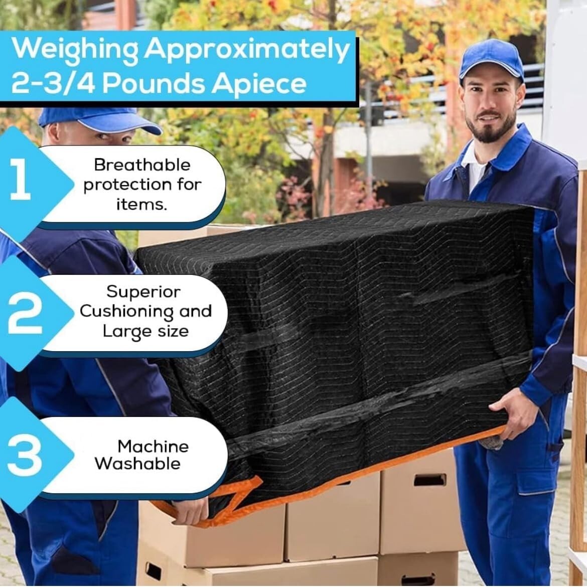 Multi-Purpose Heavy-Duty Moving Pads - 12 Pack Cotton Blankets in Black/Orange