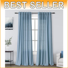 Load image into Gallery viewer, Light Filtering Blue Linen Curtains 84" - Stylish Back Tab Drapery for All Rooms