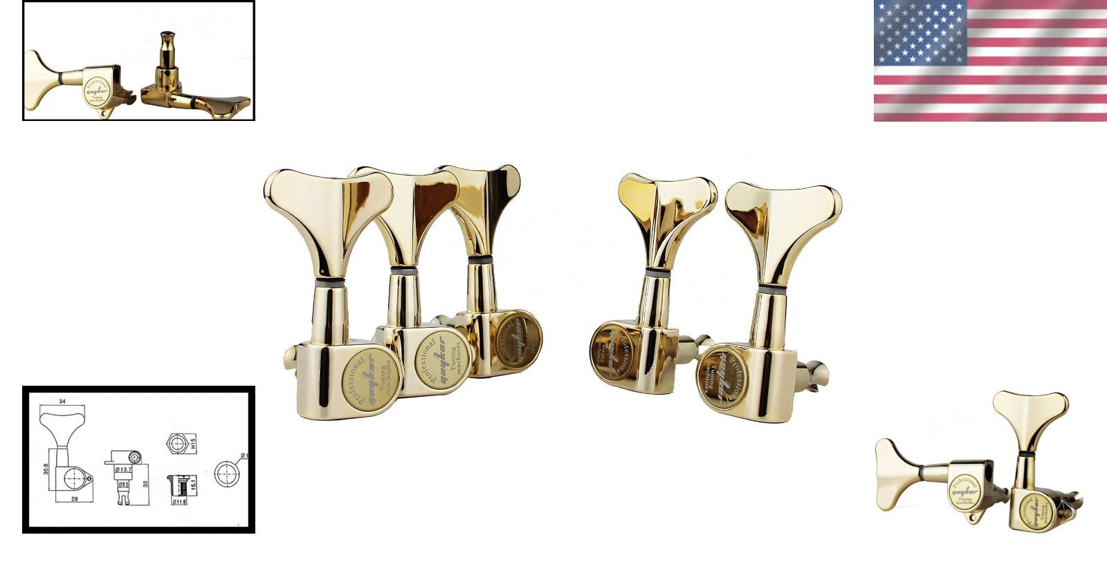 Upgrade Your Bass with 3R + 2L Golden Tuners - 17:1 Gear Ratio Sealed Design