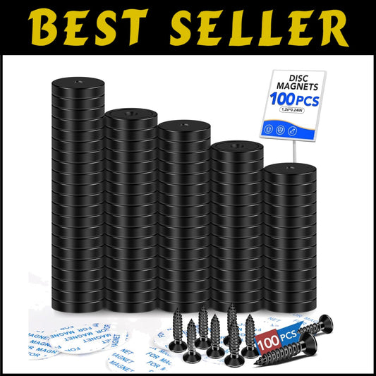 Strong 100 Pack Neodymium Magnets: 110 lbs Black with Screws for Versatile Use